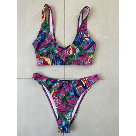 Nasty Gal Collection Swim Bikini Swimsuit Multicolor Floral Swimwear - Picture 1 of 11